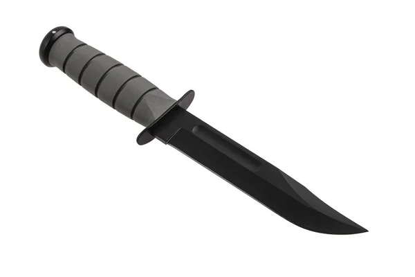 Modern Hunting Knife Black Blade Rubber Handle Steel Arms Isolate — Fotografia de Stock