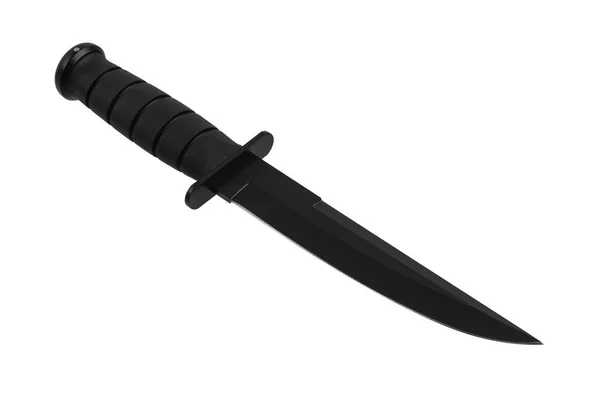 Modern Hunting Knife Black Blade Rubber Handle Steel Arms Isolate — Fotografia de Stock