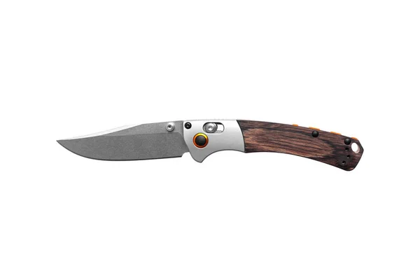 Classic Penknife Wooden Handle Pocket Knife Metal Clip Everyday Carry — 스톡 사진