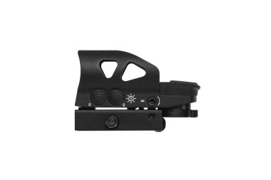 Modern optik kolatör görüşü. Kısa mesafeden ateş etmek için nişan alma cihazı. Beyaz arkaplanda izole et.