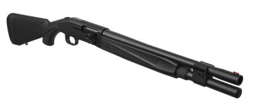 Modern yarı otomatik tüfek. Spor ve av için silahlar. Siyah silah beyaz arkaplanda izole edildi.