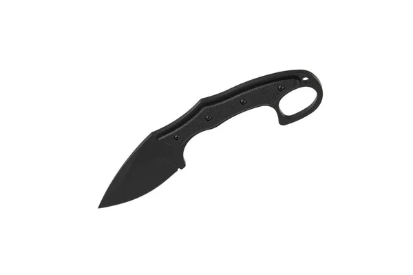 Modern Tactical Knife Black Blade Rubber Handle Steel Arms Isolate —  Fotos de Stock