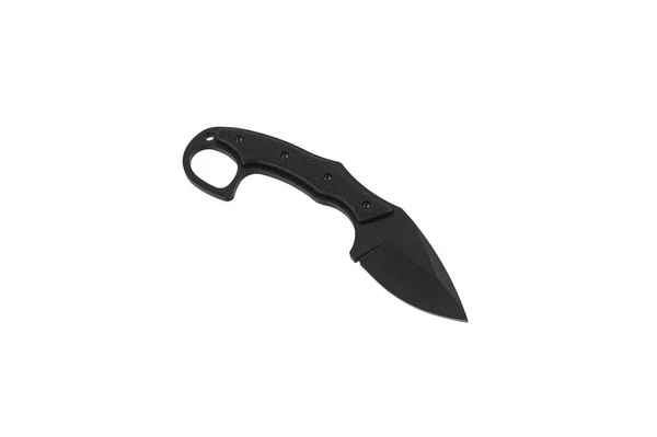 Modern Tactical Knife Black Blade Rubber Handle Steel Arms Isolate —  Fotos de Stock