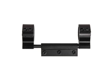 Beyaz arka planda izole edilmiş bir tüfeğin dürbünü için yapılmış hızlı bir bağlantı kopması. Keskin nişancı Dürbünü Hızlıca Bırak.