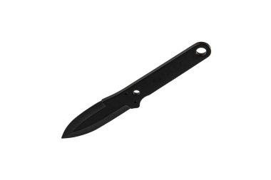 Throwing knife with black blade and handle. Silent weapons of assassins and ninjas. Isolate on a white background.