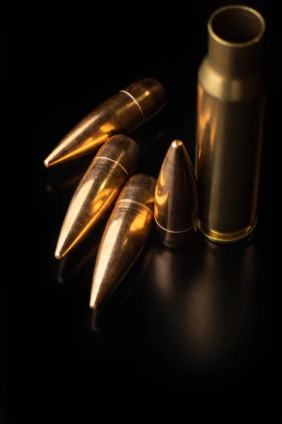 Bullet Isolated Black Background Reflexion Rifle Bullets Close Black Back — Stock Photo, Image