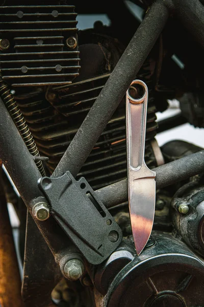Knife Metal Handle Made Wrench Tool Weapon Motorcycle Engine Background — Stockfoto