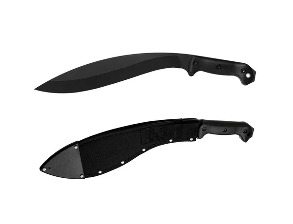 Large Machete Knife Black Curved Blade Modern Edged Weapons Isolate — 스톡 사진