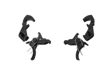 Silah için şok tetikleyicisi beyaz arka planda izole edildi. Silah tetik. Yedek parçayı onar.