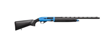 Modern semi-automatic shotgun. Weapons for sports and hunting. Black blue weapon isolate on white background.