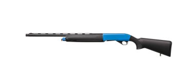 Modern semi-automatic shotgun. Weapons for sports and hunting. Black blue weapon isolate on white background.