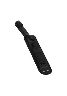 Siyah kavisli bıçaklı büyük bir bıçak. Modern uçlu silahlar. Beyaz arkaplanda izole et.