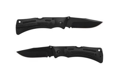 Cep çakısı beyaz arka planda izole edilmiş. Katlanan bir bıçakla küçük metal bir bıçak..