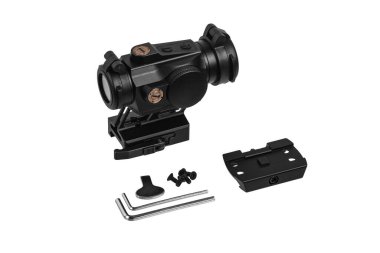 Modern optik kolatör görüşü. Kısa mesafeden ateş etmek için nişan alma cihazı. Beyaz arkaplanda izole et.