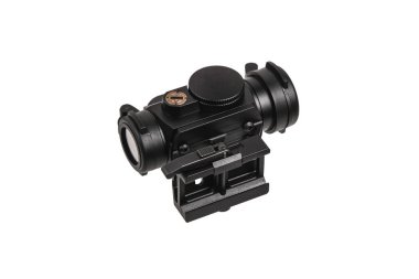 Modern optik kolatör görüşü. Kısa mesafeden ateş etmek için nişan alma cihazı. Beyaz arkaplanda izole et.