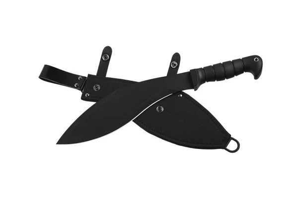 Large Machete Knife Black Curved Blade Modern Edged Weapons Isolate — ストック写真