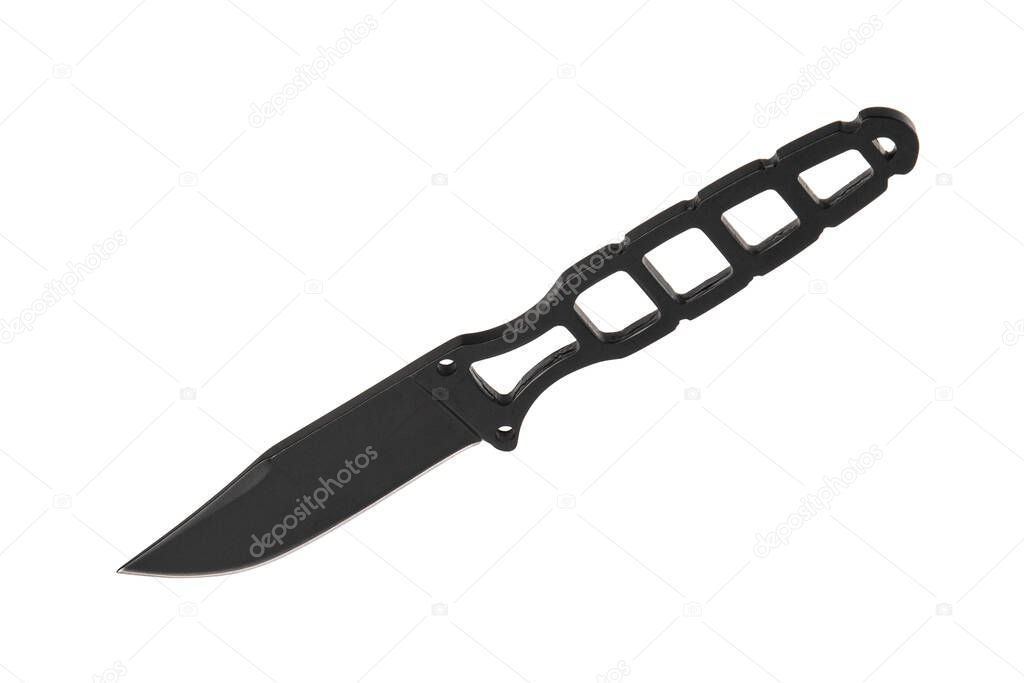 Throwing knife black. Weapon of a ninja or assassin. Isolate on a white background.
