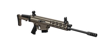 Modern otomatik tüfek beyaz arka planda izole edilmiş. Polis, özel kuvvetler ve ordu için silahlar. Mekanik görüşlü otomatik karabina. Beyaz sırtlı saldırı tüfeği..