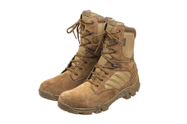 Modern Army Combat Boots New Desert Beige Shoes Isolate White — 스톡 사진