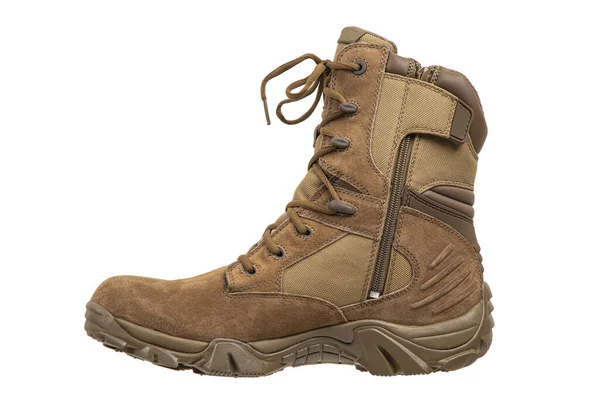 Modern Army Combat Boots New Desert Beige Shoes Isolate White — Stock fotografie