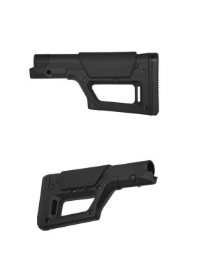 Modern plastic folding buttstock. Replaceable part of the gun. Isolate on a white background.
