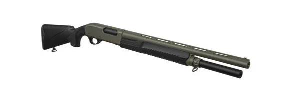 Pump Action Gauge Shotgun Smooth Bore Weapon Plastic Stock Khaki — Stock Photo, Image
