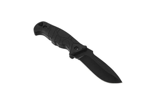 Modern Hunting Knife Black Blade Plastic Handle Steel Arms Isolate — Stock Photo, Image