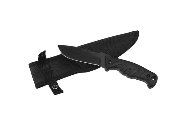 Moderní Lovecký Nůž Černou Čepelí Plastovou Rukojetí Ocelové Zbraně Izolovat — Stock fotografie