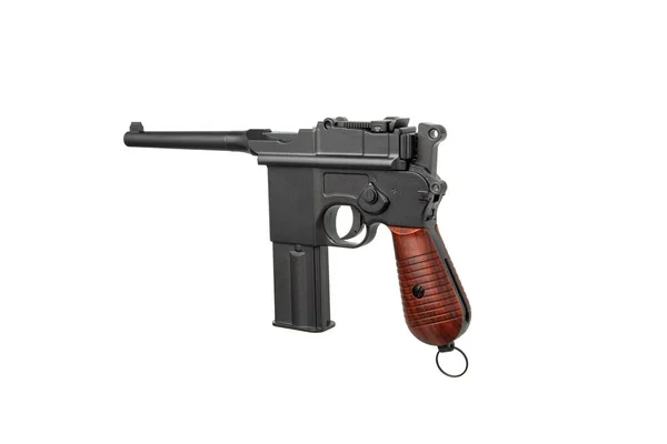 Pistola Epoca Con Manico Legno Pistola Isolata Sfondo Bianco — Foto Stock