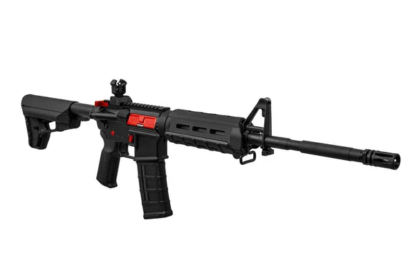 Moderní Automatická Puška Červenými Prvky Izolované Bílém Pozadí — Stock fotografie