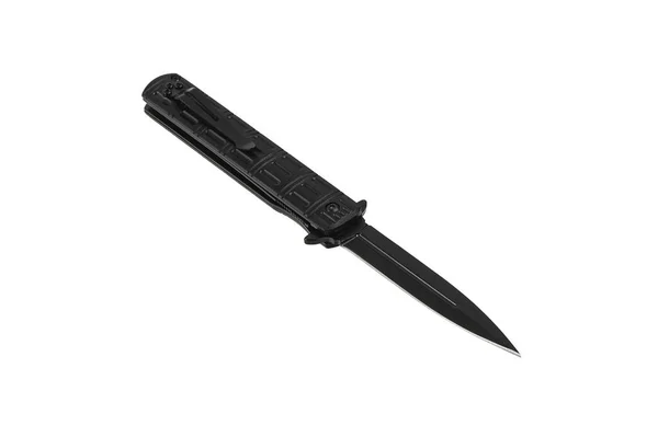 ポケットフォールディングナイフは白い背景に隔離されています 折り曲げ刃付きコンパクトメタルシャープなナイフ — ストック写真