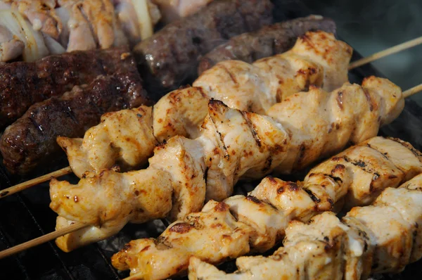 Barbecue with kebabs and kofta — Stock Photo, Image