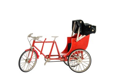 Red color vintage oriental rickshaw cab, miniature clipart