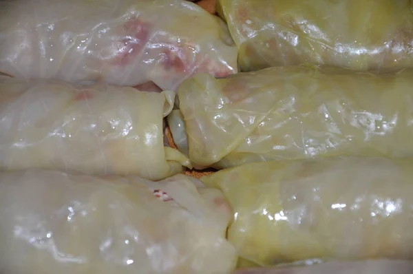 Rollos Sarma Comida Tradicional Croata Hojas Col Fermentadas Rellenas Con —  Fotos de Stock