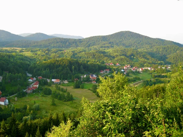 Springtime Village Seen Hill Situated Picturesque Town Grobnik Croatia — 스톡 사진