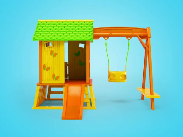 Illustration Des Spielhauses Mit Schaukel Zur Entwicklung Auf Blauem Hintergrund — Stockfoto