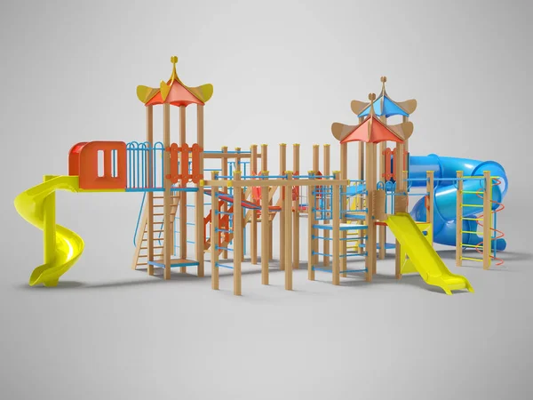 Illustratie Van Speeltuin Met Twee Glijbanen Voor Kinderen Grijze Achtergrond — Stockfoto