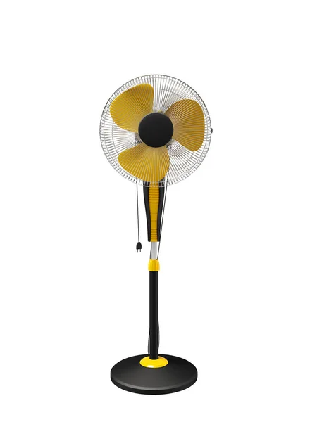 3D illustration of yellow air cooler fan on white background no shadow