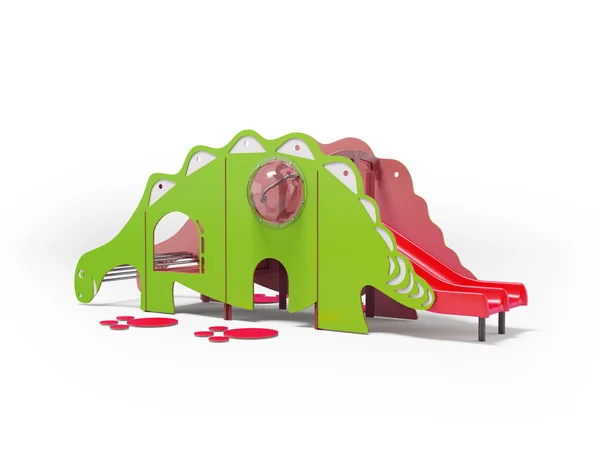 Απεικόνιση Της Παιδικής Χαράς Δεινόσαυρος Κόκκινες Διαφάνειες Λευκό Φόντο Σκιά — Φωτογραφία Αρχείου