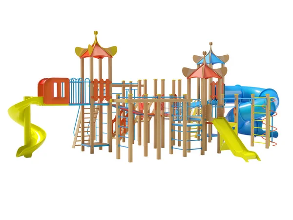 Darstellung Des Spielplatzes Mit Zwei Rutschen Für Kinder Auf Weißem — Stockfoto