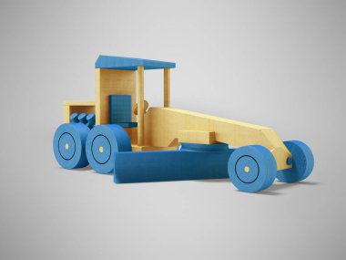 Gri arkaplanlı ve gölgeli tahta oyuncakların üç boyutlu çizimi