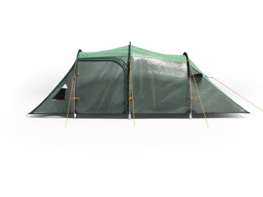 Beyaz arka planda aile eğlencesi için büyük yeşil çadırın gölgeli üç boyutlu çizimi