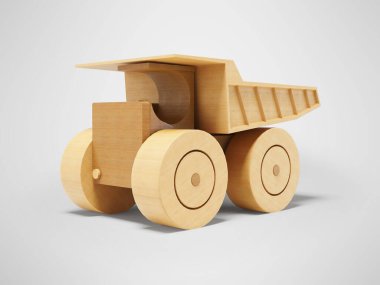 3D illüstrasyon oyuncağı damperli kamyon perspektifi gri arkaplan üzerinde gölge
