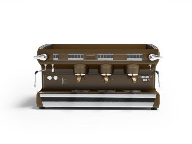 Kahverengi kahve makinesinin beyaz arka plandaki kahve dükkanı için gölgeli 3D çizimi