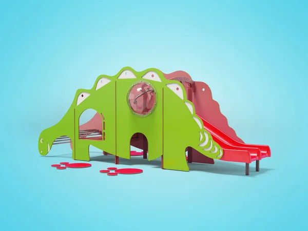 Mavi Arka Planda Gölgeli Kırmızı Slaytlı Dinozor Oyun Parkının Boyutlu — Stok fotoğraf