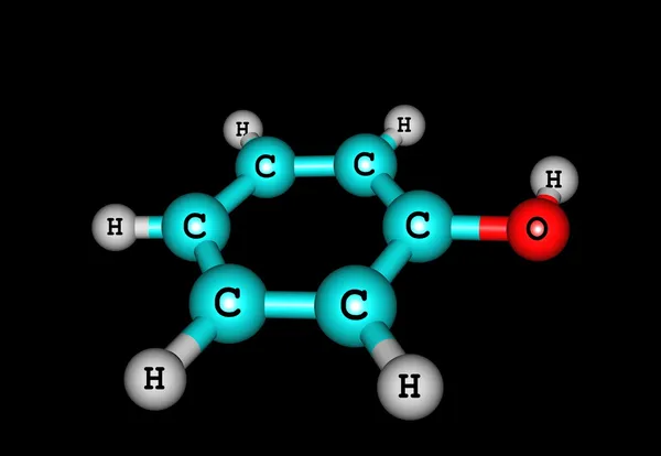 Estrutura molecular de fenol isolada em preto — Fotografia de Stock