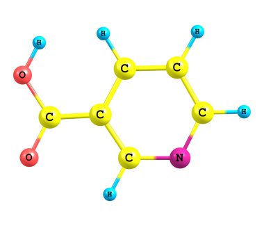 Niacin (B3) molecular structure on white background clipart