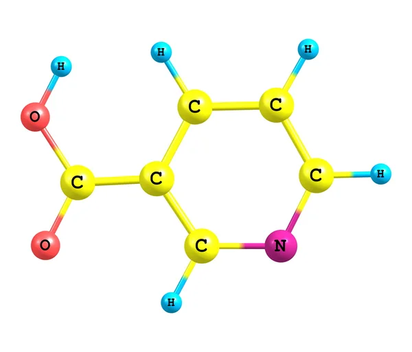 烟酸 （b3） 分子结构在白色背景上 — 图库照片