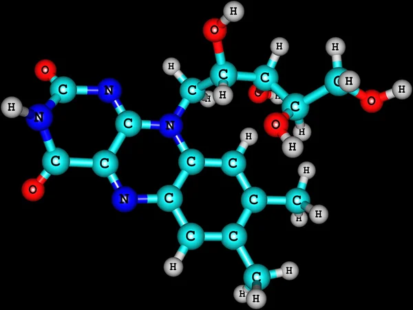 De moleculaire structuur van de Riboflavine (b2) op zwarte achtergrond — Stockfoto
