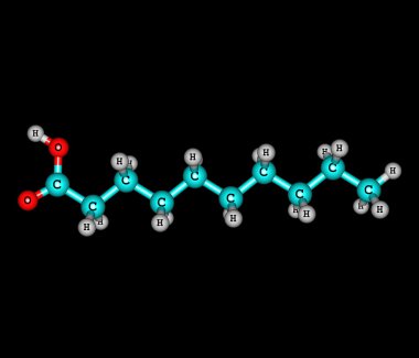 decanoic (capric) asit molekülü üzerinde siyah izole